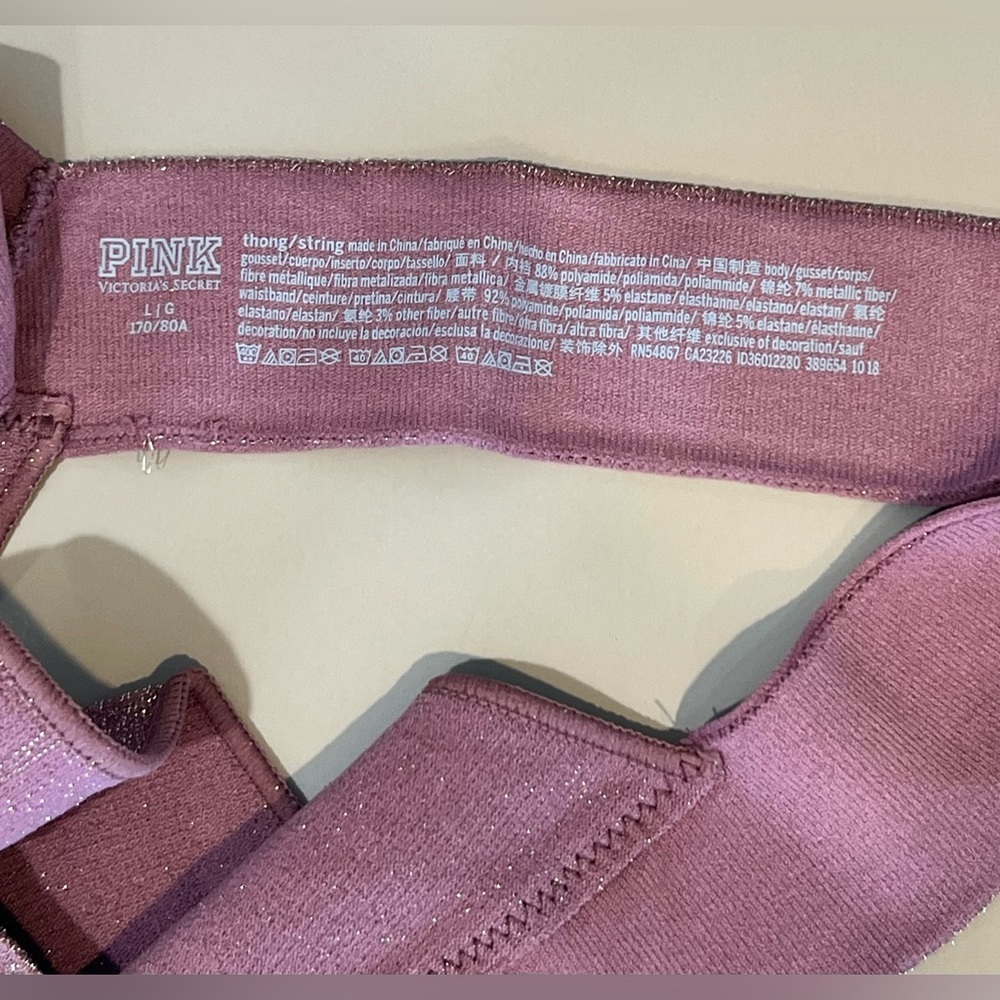 NEW 🌟 Victoria’s Secret PINK Mauve Glitter ✨ Gold THONGS Large L Available - Picture 4 of 6